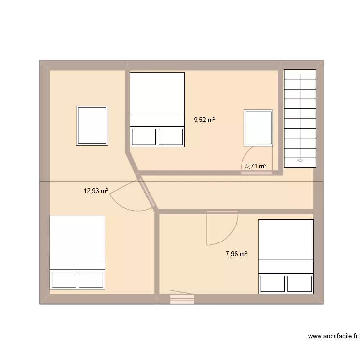 2eme etage. Plan de 4 pièces et 36 m²
