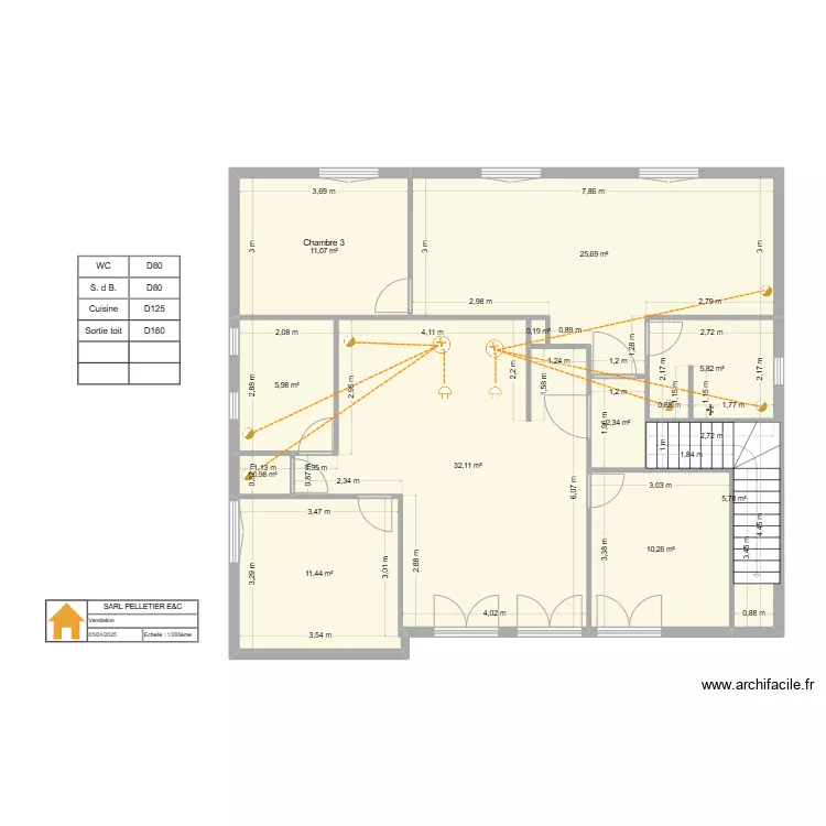 Locaux Saumur - Etage projet am&eacute;nagement T2+T3 V.22 - Ventilation. Plan de 