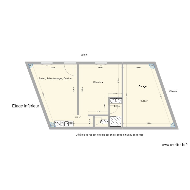 rioust. Plan de 4 pièces et 54 m2
