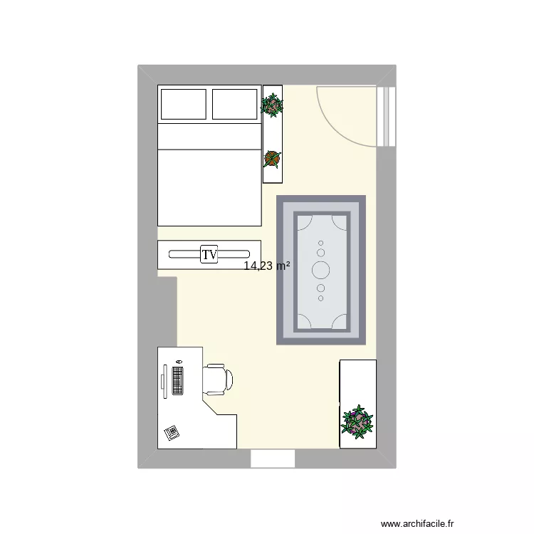 chambre. Plan de 1  et 14 m²