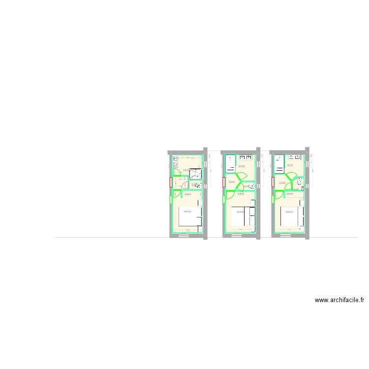 partie Est. Plan de 14 pièces et 124 m2