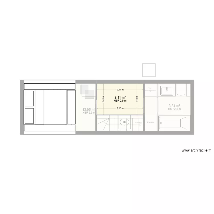 Tiny house 2ter bis mezzanine. Plan de 3  et 20 m²
