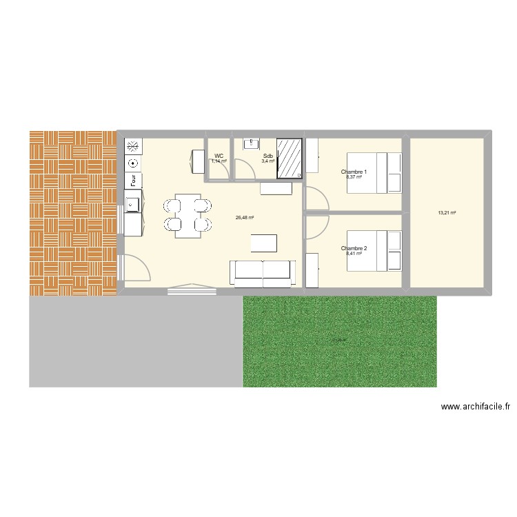 Oustaou. Plan de 6 pièces et 61 m2