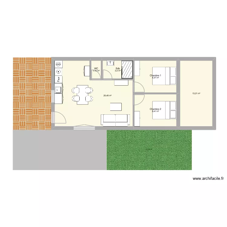 Oustaou. Plan de 6  et 61 m²