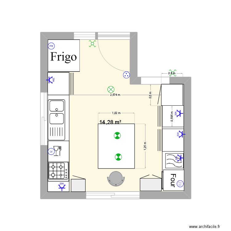 cuisine lalita. Plan de 1 pièce et 14 m2
