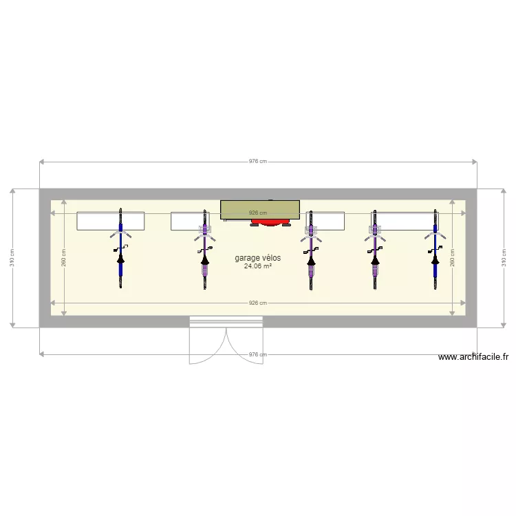 garage v&eacute;los actuel. Plan de 1 pièce et 24 m²