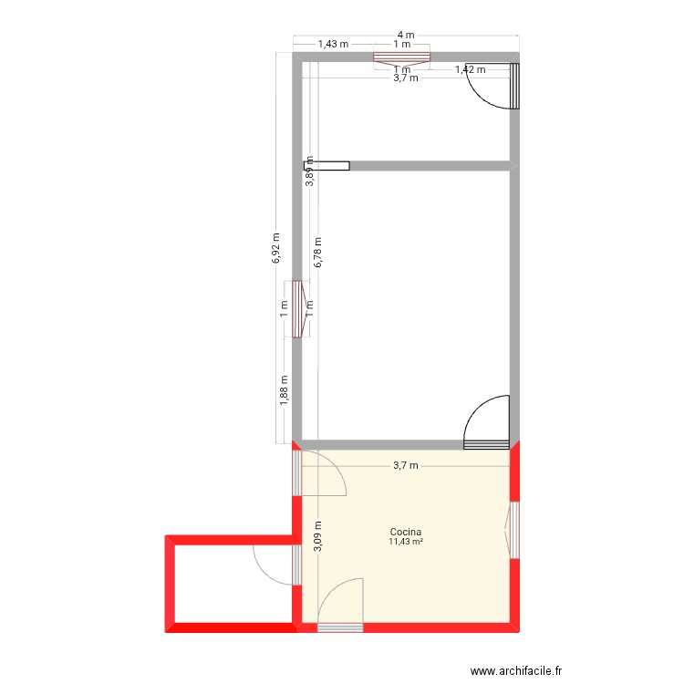 Casa2. Plan de 1 pièce et 11 m2