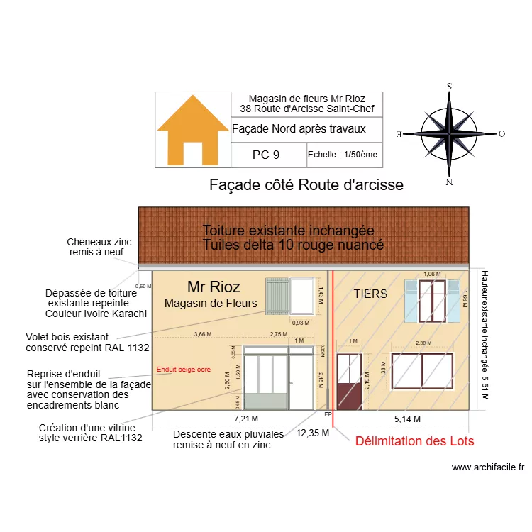 PC 9  Fa&ccedil;ade nord apr&egrave;s travaux liser&eacute; blanc1 avec toiture 1. Plan de 0 pièce et 0 m2