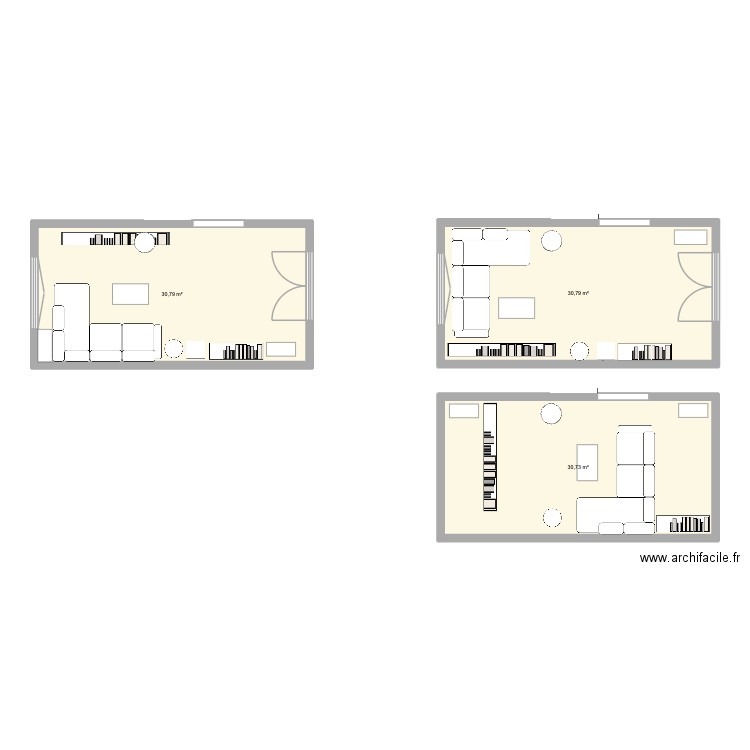RDC. Plan de 3 pièces et 92 m2