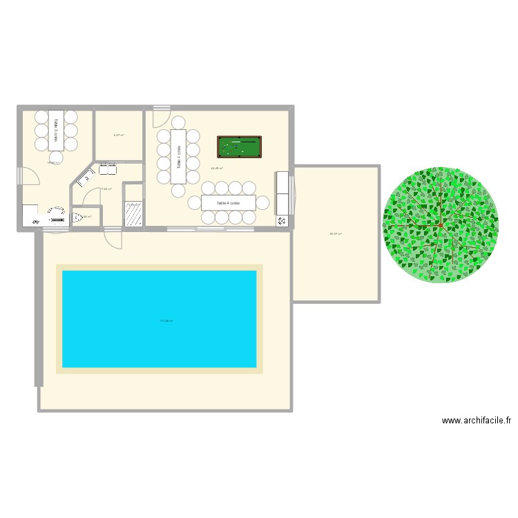 piscine. Plan de 8 pièces et 228 m2