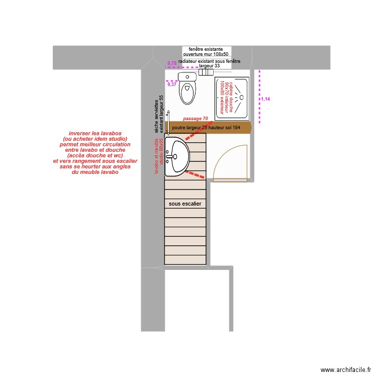 amenagement salle d eau rdc les bougets v2. Plan de 1 pièce et 6 m2