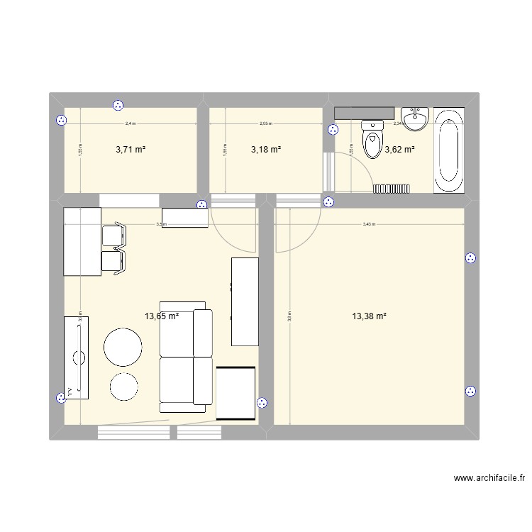 Amandine - salon @2. Plan de 5 pièces et 38 m2