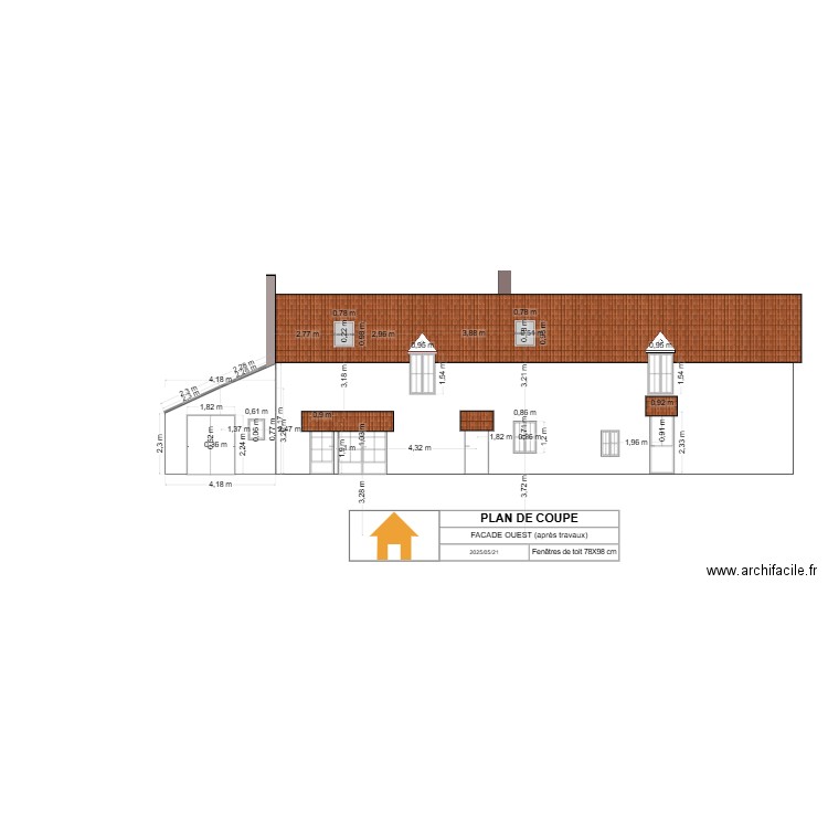 FACADE OUEST (après pose des fenêtres de toit 78x98). Plan de 0 pièce et 0 m2