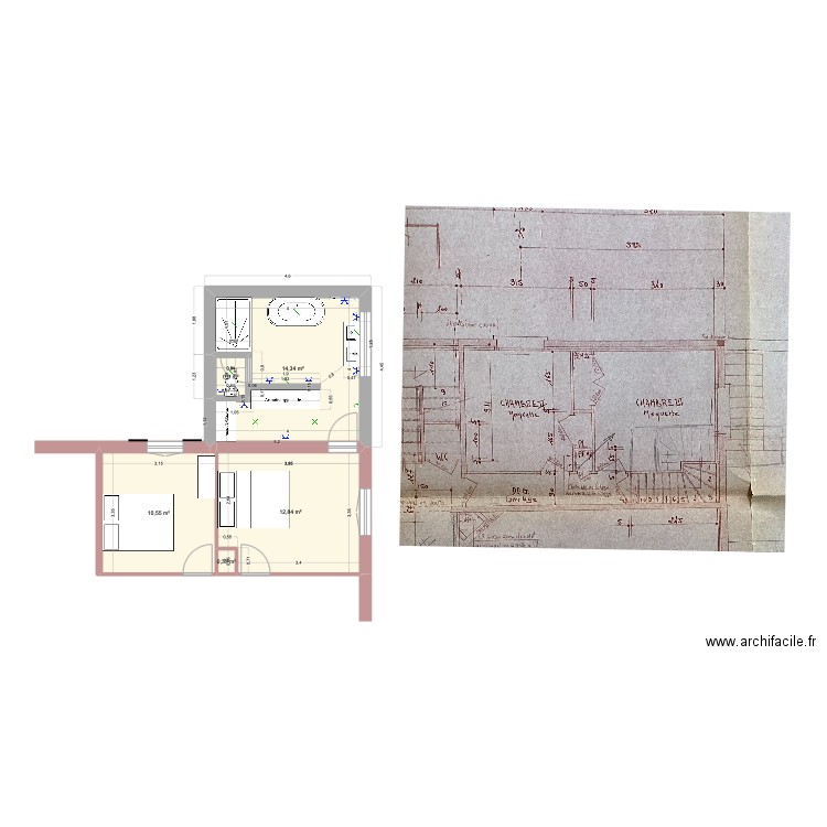 extension. Plan de 5 pièces et 39 m2