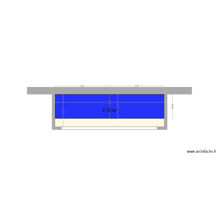 Local rideau métalique. Plan de 1 pièce et 5 m2