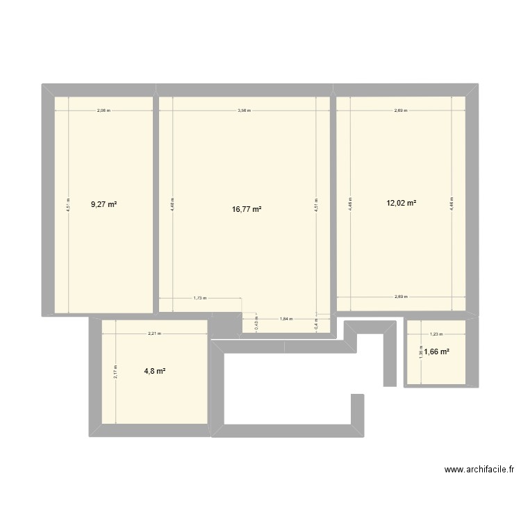 Raynouard1. Plan de 6 pièces et 45 m2