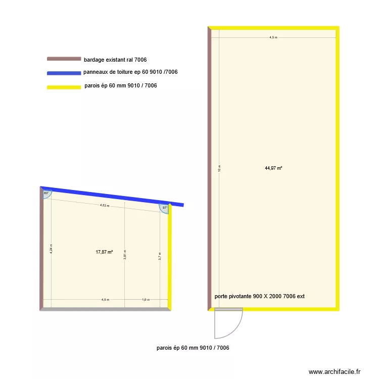 cimier local filtration. Plan de 2  et 63 m²