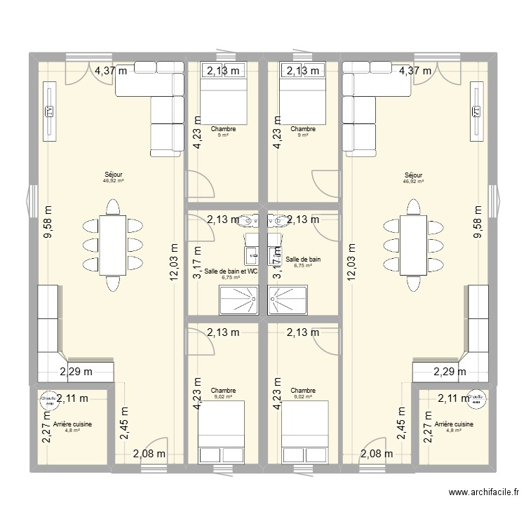 container. Plan de 10 pièces et 153 m2