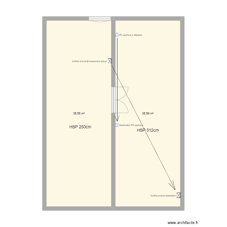 1er RTP bureau. Plan de 2 pièces et 71 m2