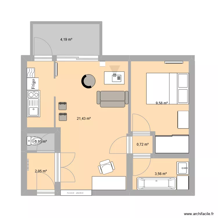 appart t2 toulouse organisation. Plan de 7  et 42 m²