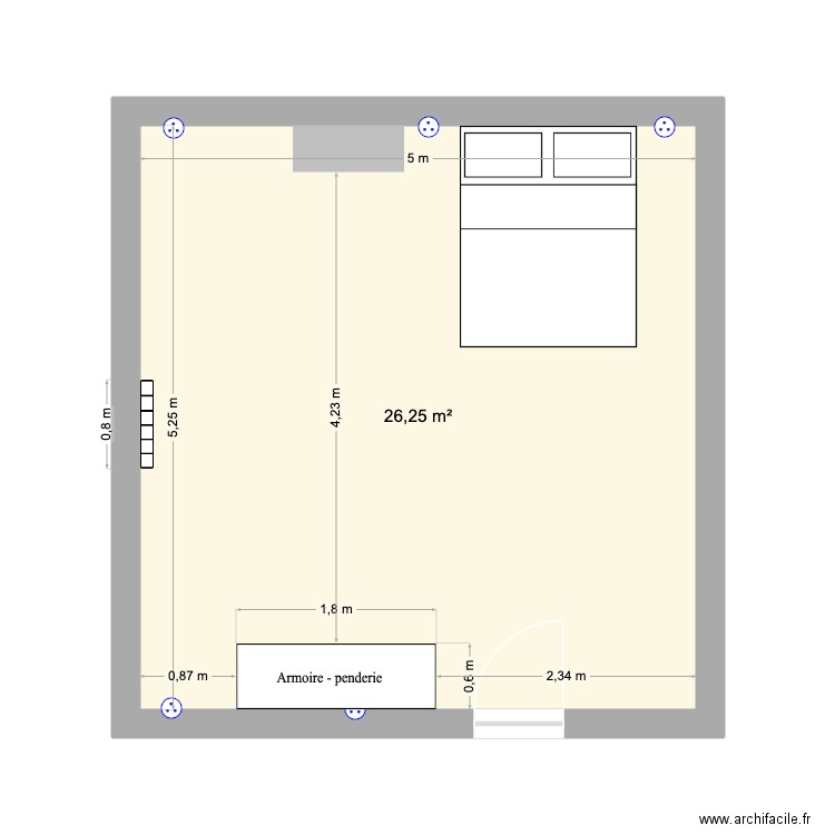 Chambre V2. Plan de 1 pièce et 26 m2