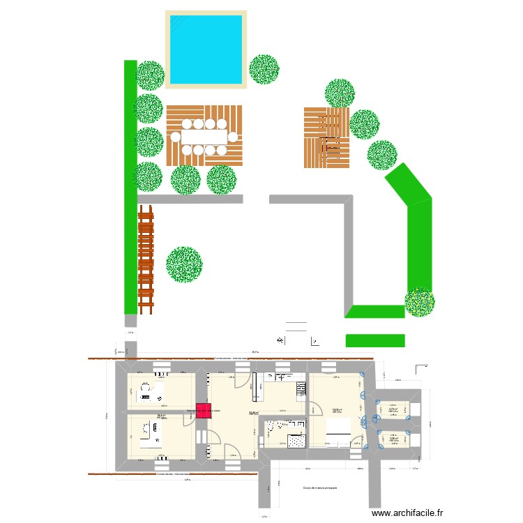 PR GBA inversé. Plan de 6 pièces et 88 m2