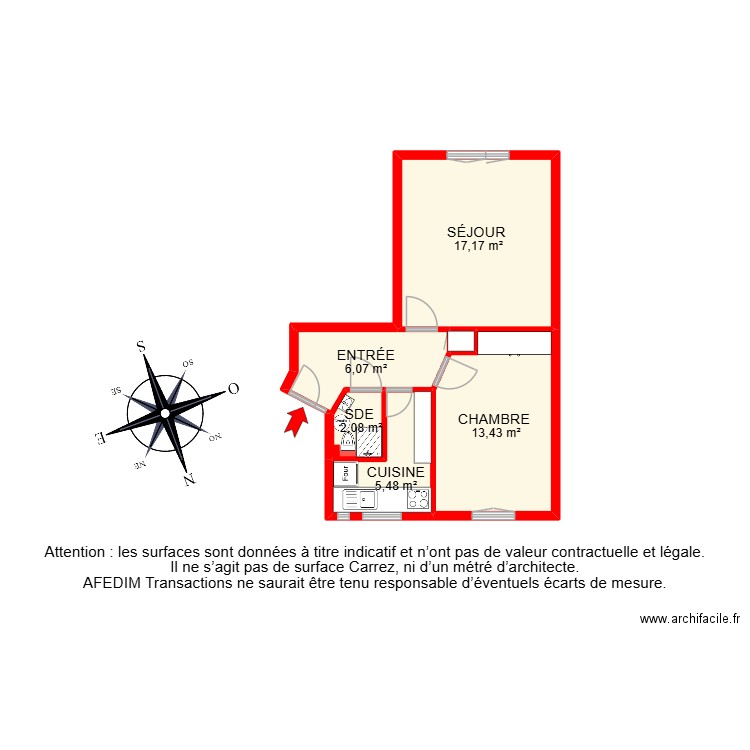 BI 31148. Plan de 6 pièces et 45 m2