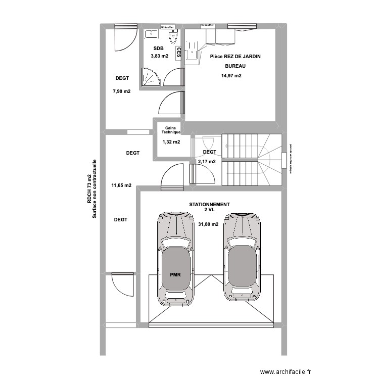 PC individuelle RDCH 28 01 2024. Plan de 9 pièces et 82 m2