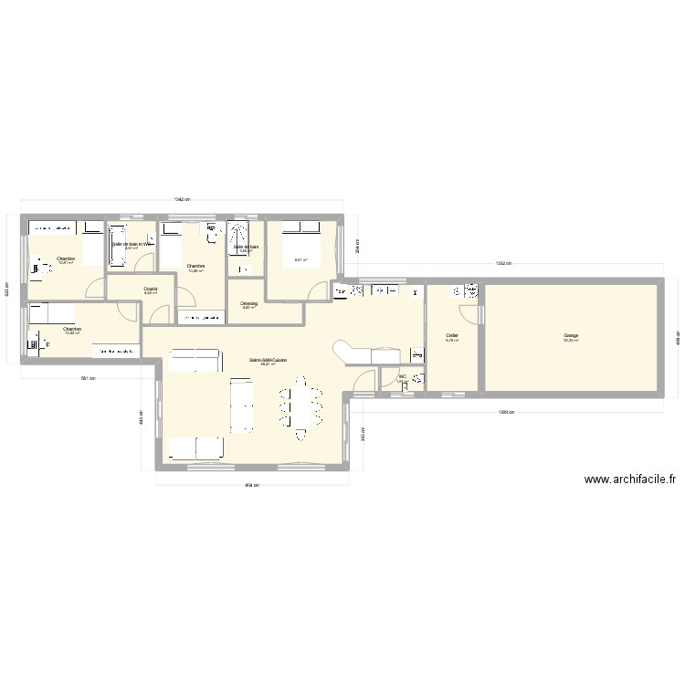 Essai 1. Plan de 12 pièces et 162 m2