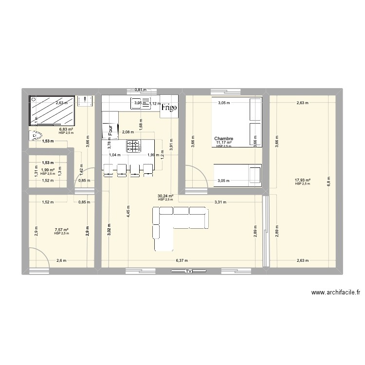 Maison  RGI. Plan de 6 pièces et 76 m2