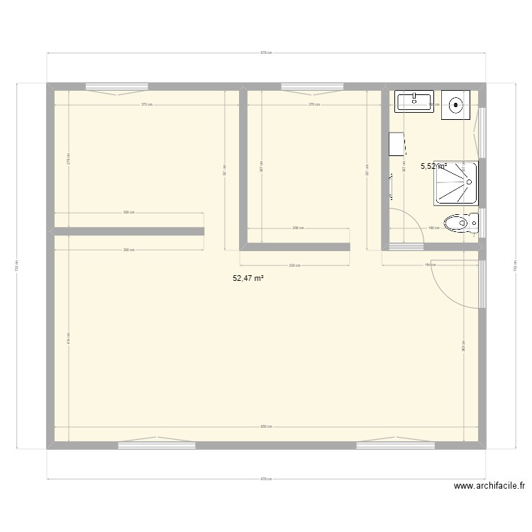 Maison Francières 3. Plan de 2 pièces et 58 m2