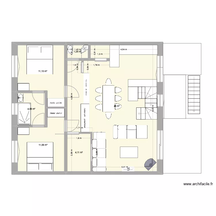 Plan B. Plan de 6 pièces et 78 m²