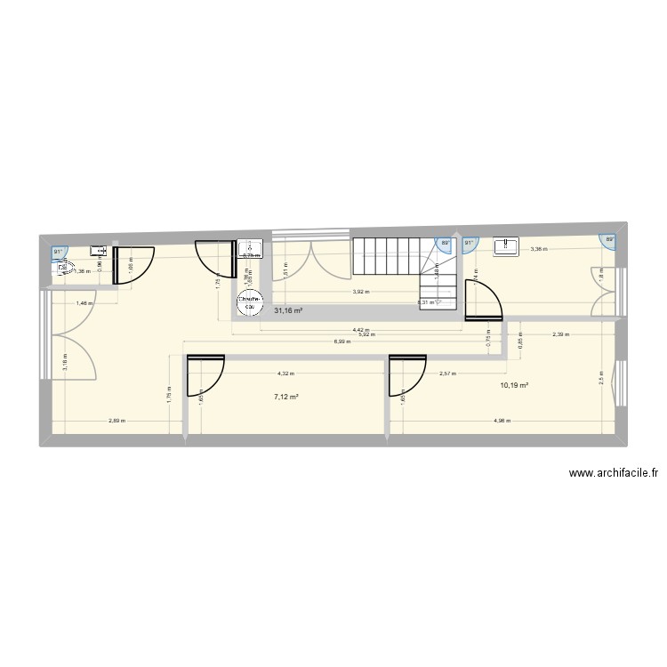 rdc. Plan de 3 pièces et 48 m2