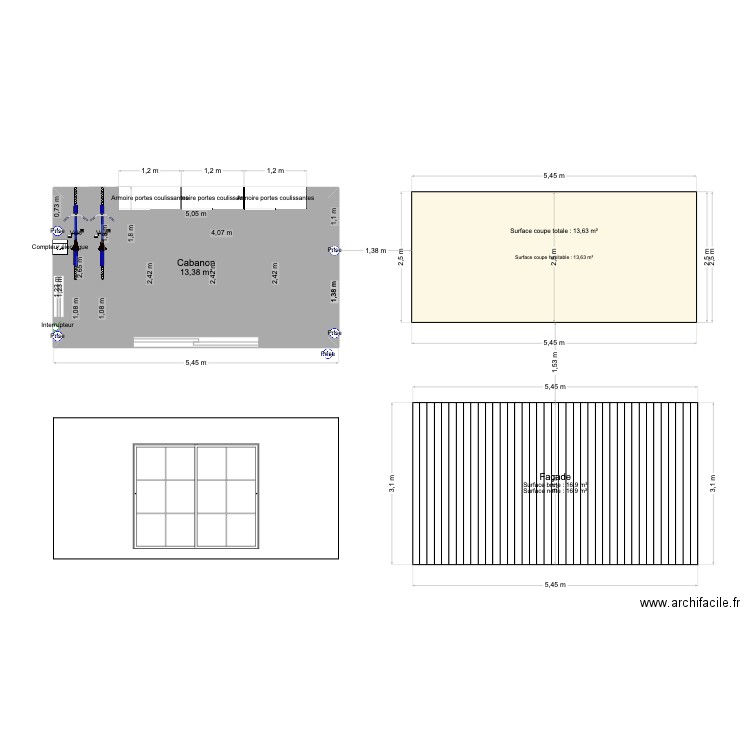 Cabanon. Plan de 1 pièce et 13 m2