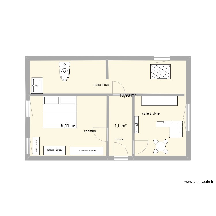 37 Champy. Plan de 3 pièces et 19 m2