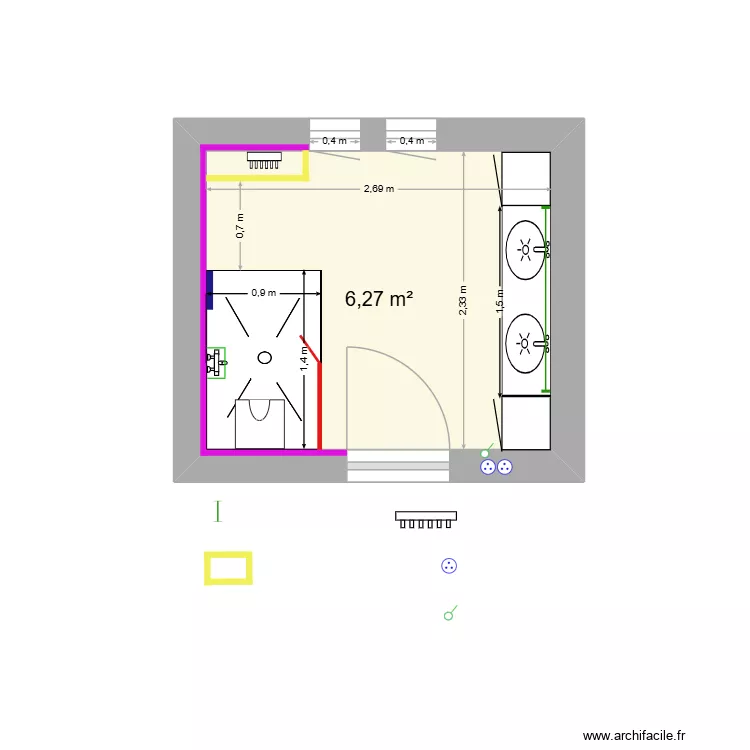 apr&egrave;s travaux ali bert 2. Plan de 1  et 6 m²