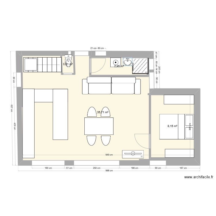 plan pointe ESCALIER PRATIQUE 5. Plan de 4 pièces et 60 m2