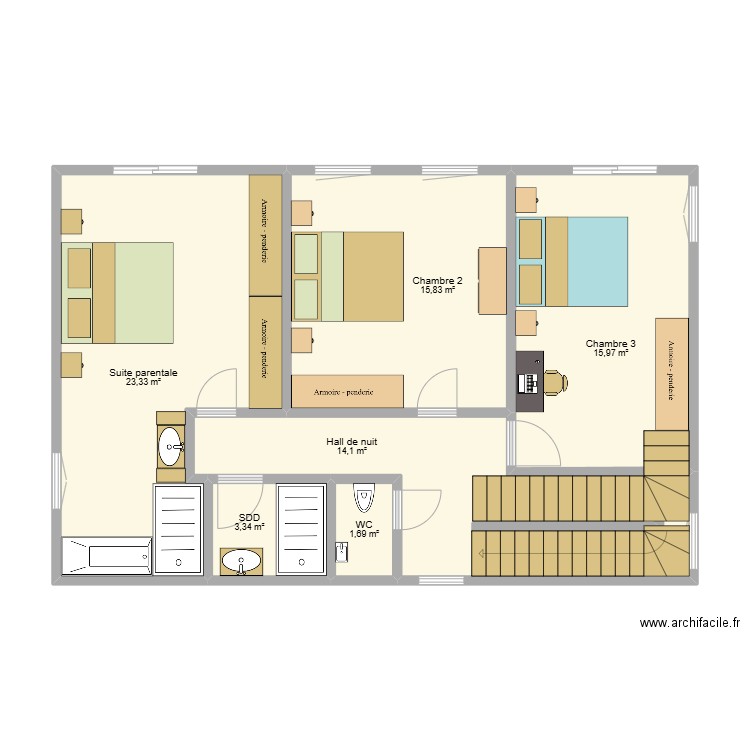Tavier Bodart. Plan de 6 pièces et 74 m2