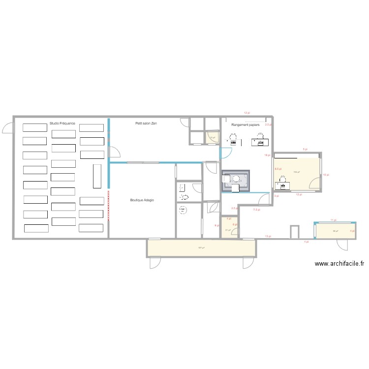 Nuveau studio Option 1. Plan de 5 pièces et 26 m2