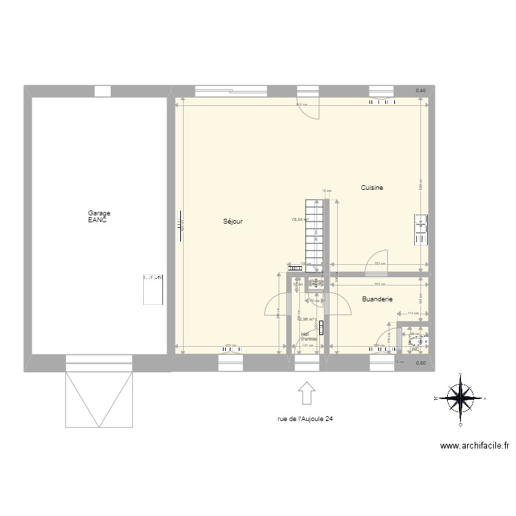 Eprave examen rez. Plan de 3 pièces et 82 m2