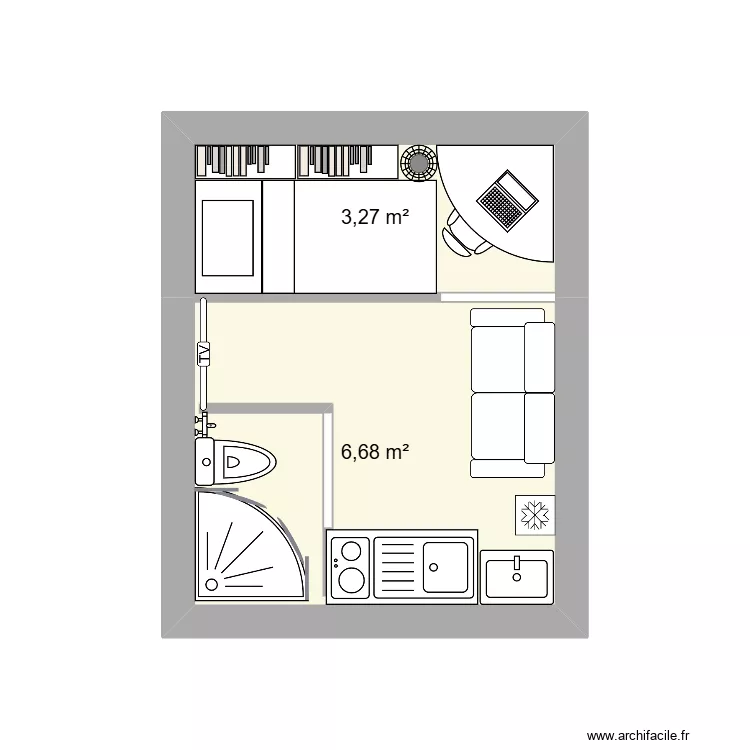 1 person. Plan de 2  et 10 m²