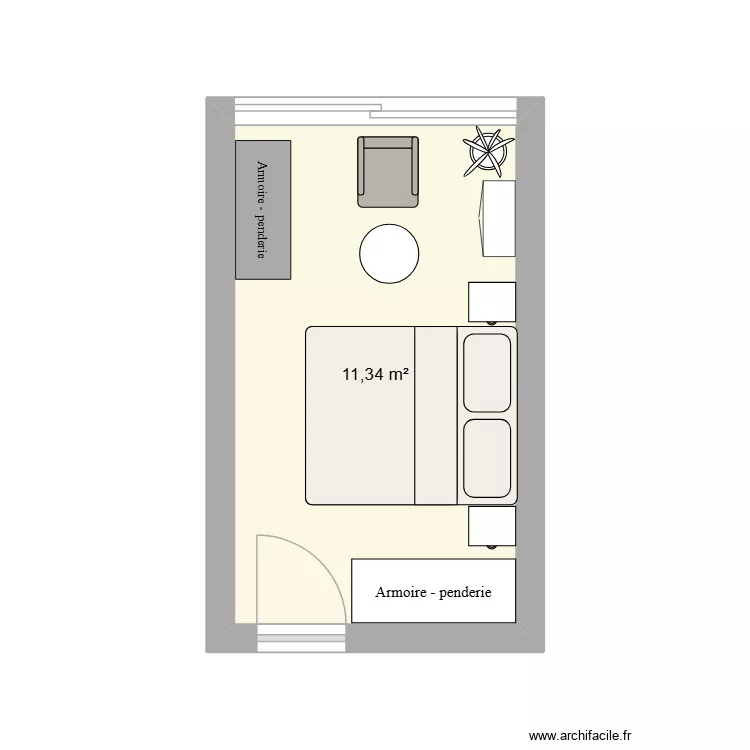 villette cot&eacute; cour. Plan de 1 Pièce et 11 m²