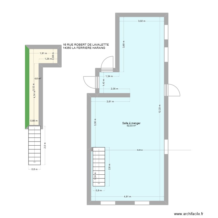 BARDAINE. Plan de 2 pièces et 57 m2