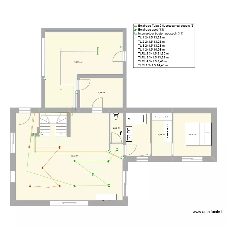 Tyty & Yanis circuit &eacute;clairage TL. Plan de 11  et 171 m²