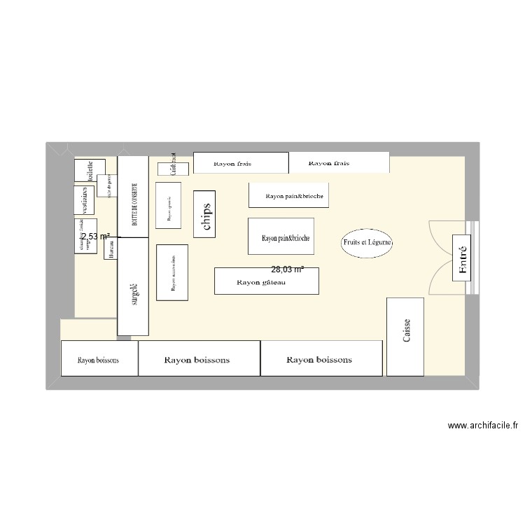 shop. Plan de 2 pièces et 31 m2