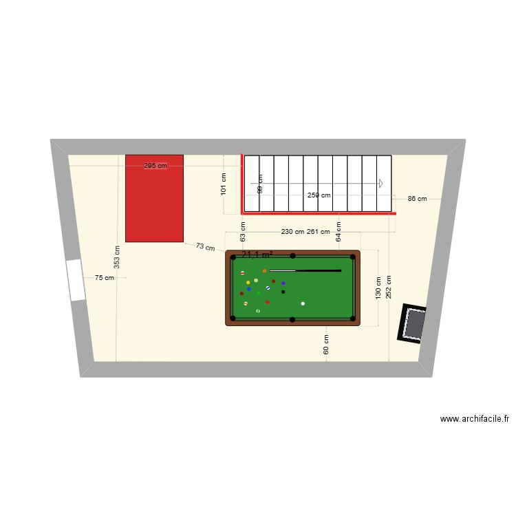 mezzanine billard 230x130 test final. Plan de 1 pièce et 21 m2