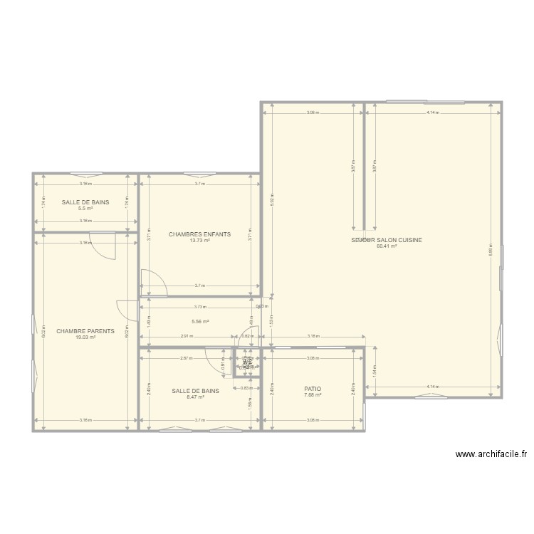 JEAN MI FABI. Plan de 8 pièces et 121 m2
