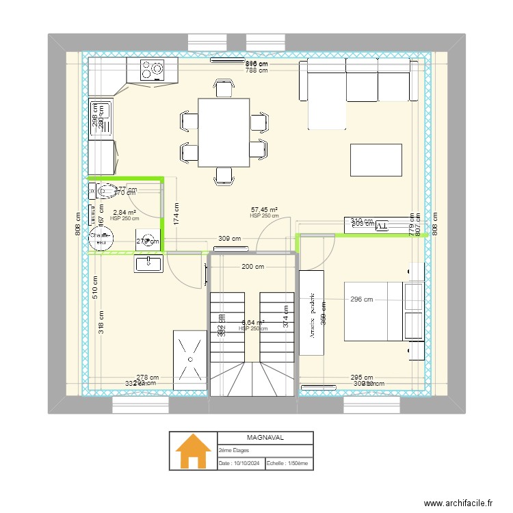 MAGNAVAL 2étage . Plan de 3 pièces et 67 m2