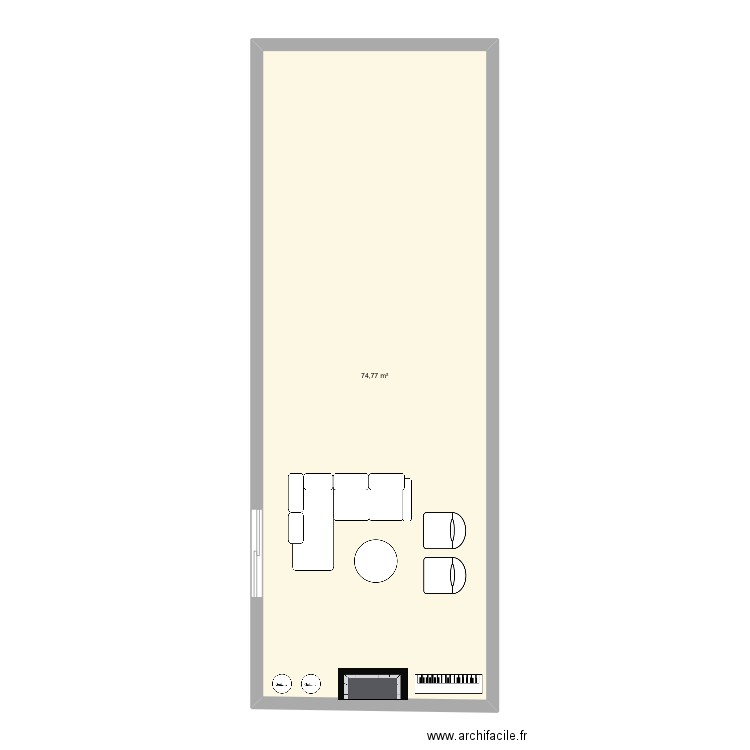 Living. Plan de 1 pièce et 75 m2