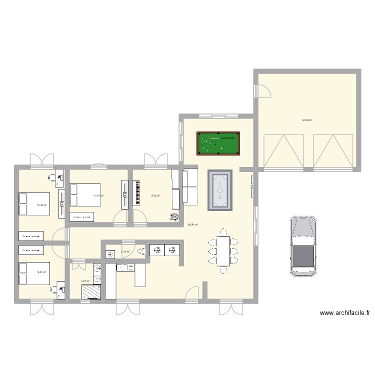 Maison Cenon. Plan de 8 pièces et 150 m2